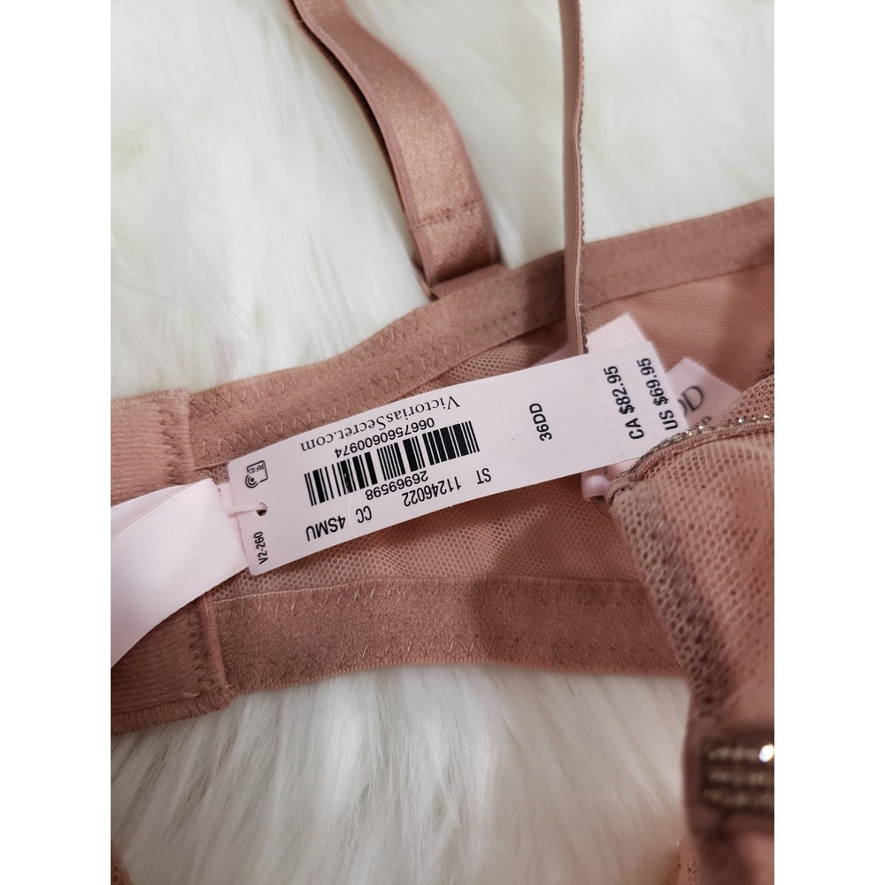 Victoria's Secret Shine Strap Unlined Low-Cut Demi Bra Thong Set Taupe 36DD & XL - Picture 11 of 11